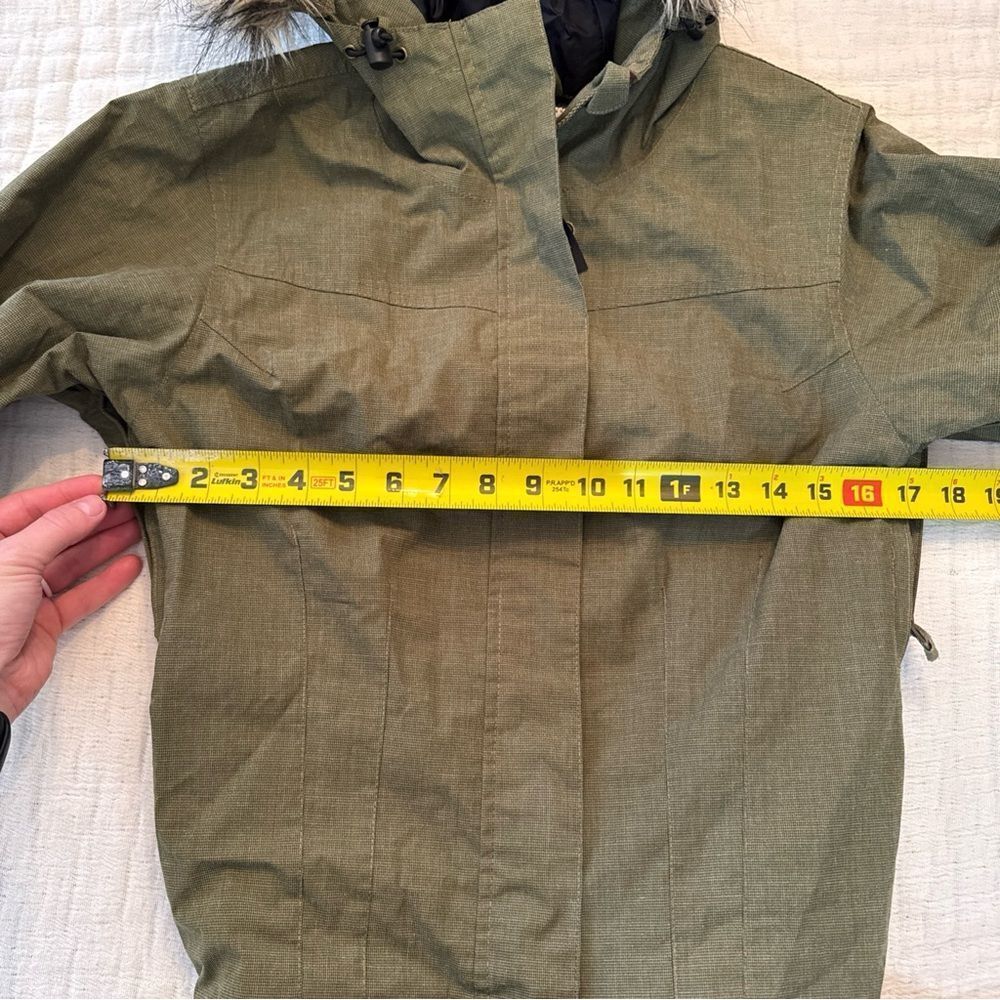 Roxy Snow Jumpsuit Snow Suit Olive Green Women’s XS Fur Lined Collar Y2K - Picture 9 of 15
